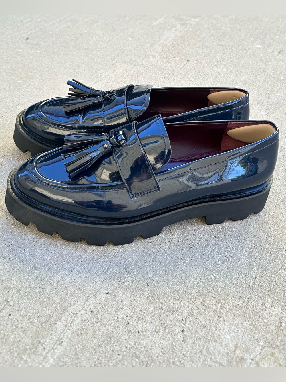 Sarto by Franco Sarto Glossy Platform Tassel Loafers Deep Navy ~9